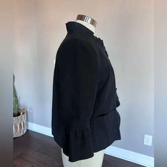 J. Crew Coat Blazer Ruffle Feminine 100% Cotton Canvas Y2K 60s Black Size 12 - Picture 6 of 13